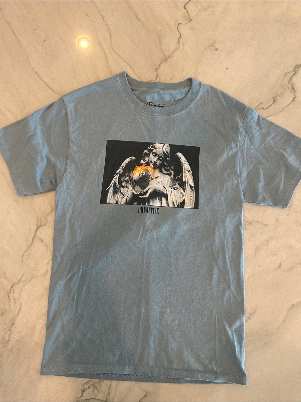 Primitive Light Blue Short-Sleeve Tee with Angel Flame Graphic